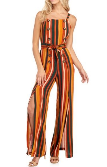 COCO & JAMISON Striped Split Wide Leg Jumpsuit - Picture 1 of 9